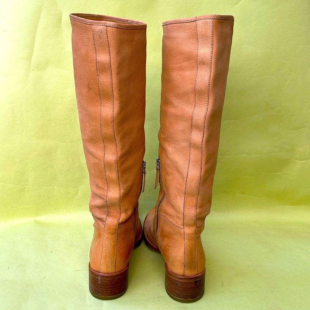 Orange/cream Prada pebbled all leather pull up riding boots - Picture 11 of 16